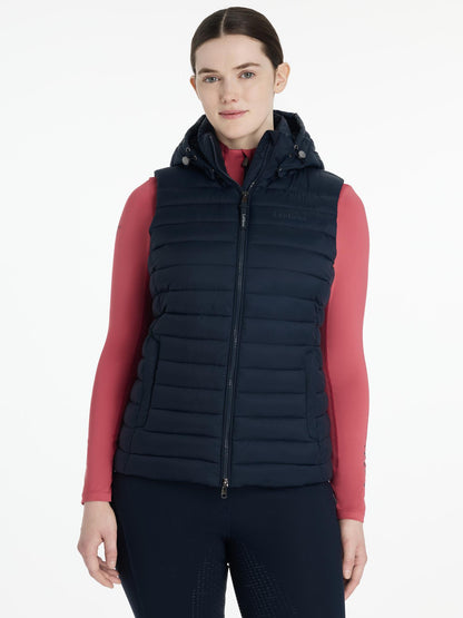 LEMIEUX Rose Hooded Puffer Gilet Navy - Women's Water-Resistant Riding Vest by Equiflair | Sustainable Fashion