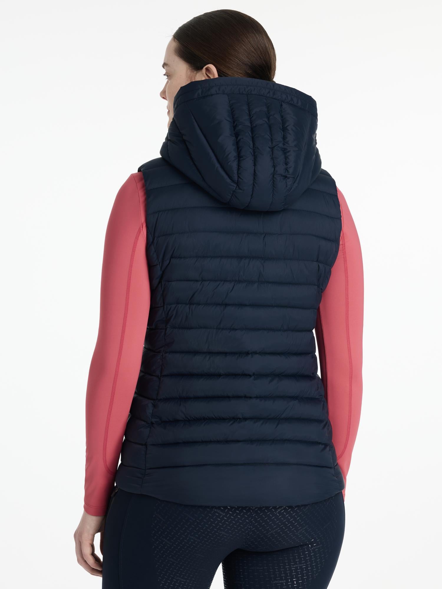 LeMieux Rose Hooded Puffer Gilet Navy - Women's Equestrian Vest, Water-Resistant, Lightweight, Riding Gear