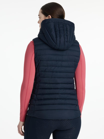 LeMieux Rose Hooded Puffer Gilet Navy - Women's Equestrian Vest, Water-Resistant, Lightweight, Riding Gear