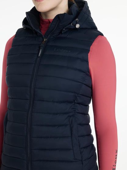 LeMieux Rose Hooded Puffer Gilet Navy - Water Resistant Equestrian Vest