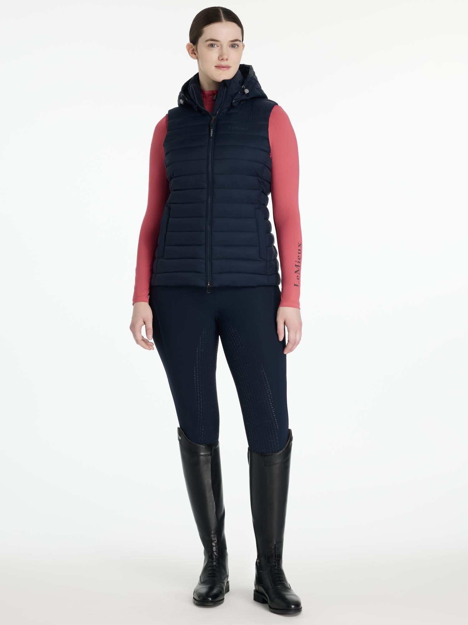 LEMIEUX ROSE Navy Puffer Gilet: Equestrian Women's Riding Vest with Hood - Equiflair