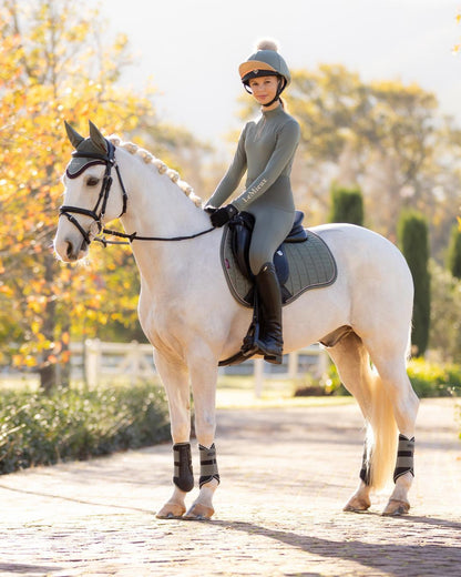 LEMIEUX SUEDE GP SQUARE ROSEMARY Saddle Pad - Horse & Rider in Matching Equestrian Outfit from Equiflair