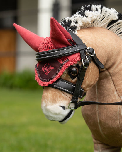 LEMIEUX TOY PONY FLY HOOD CRANBERRY - Miniature Horse Accessory for Toy Ponies with Crochet Detailing & Suede Ears