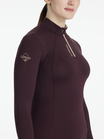 LeMieux Classique Damson Base Layer: Women's UV50+ Riding Top. Quarter Zip, Moisture-Wicking, Comfortable Equestrian Apparel