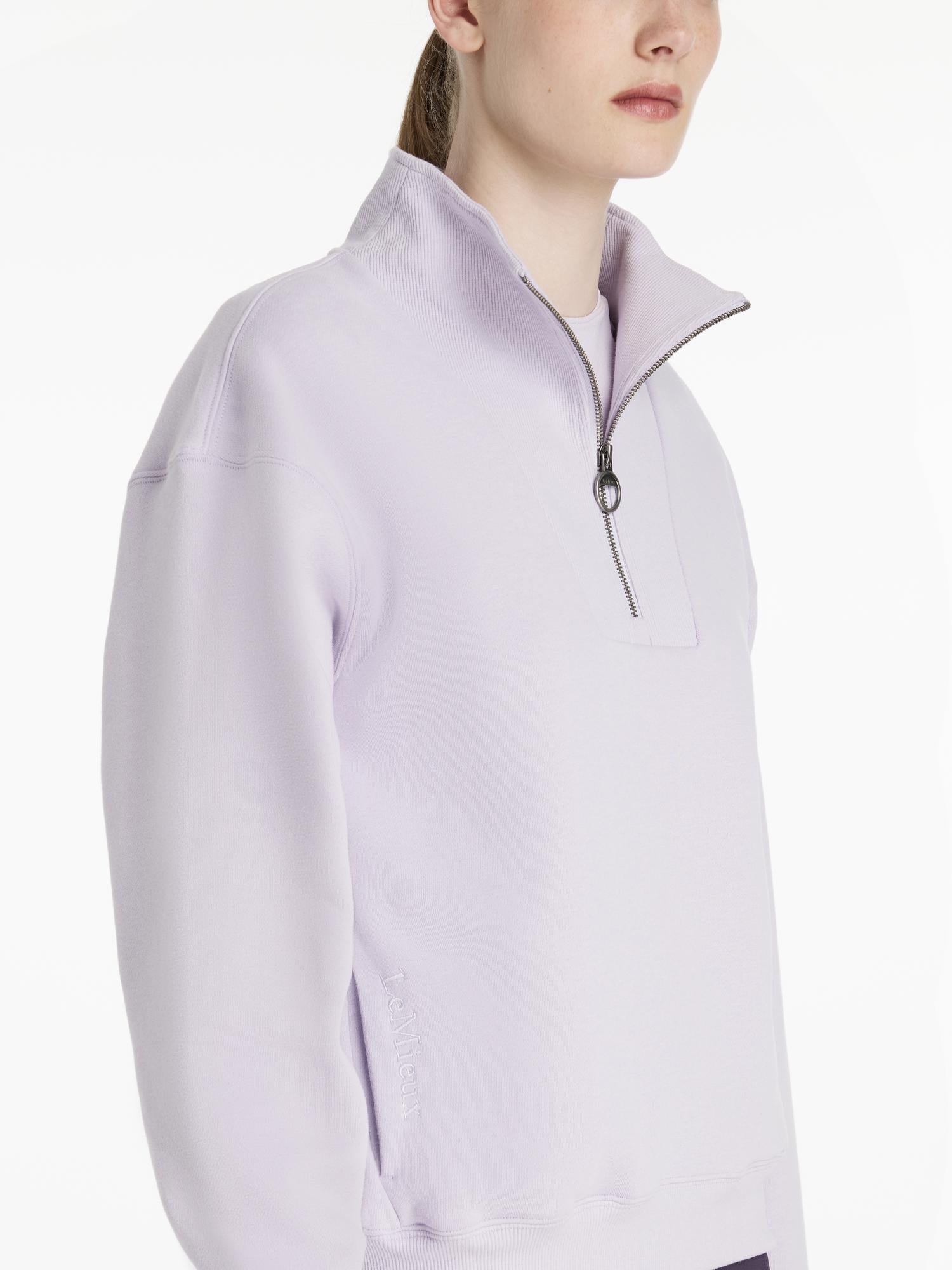 LeMieux Keira Quarter Zip Sweater - Lilac.  Relaxed fit fleece sweatshirt with zip neck & pockets.