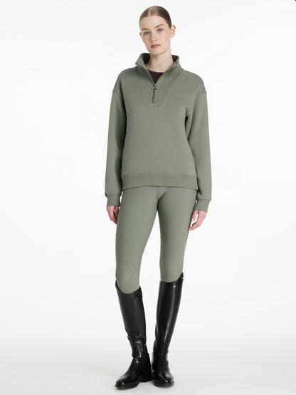 LE MIEUX Keira Quarter Zip Sweatshirt in Rosemary. Equestrian riding apparel from Equiflair. Comfortable, stylish, and perfect for layering.