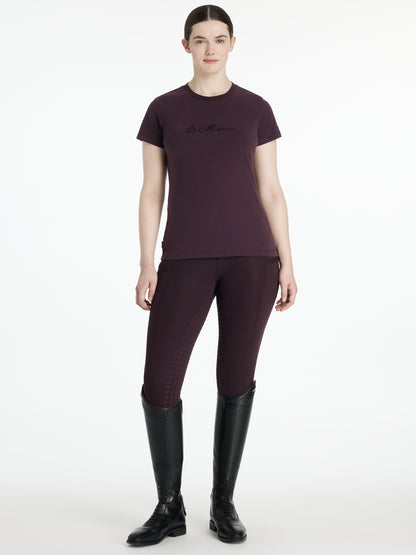 Lemieux Classique Sparkle Damson T-Shirt, Riding Leggings and Boots. Stylish equestrian apparel for horse riders by Equiflair.