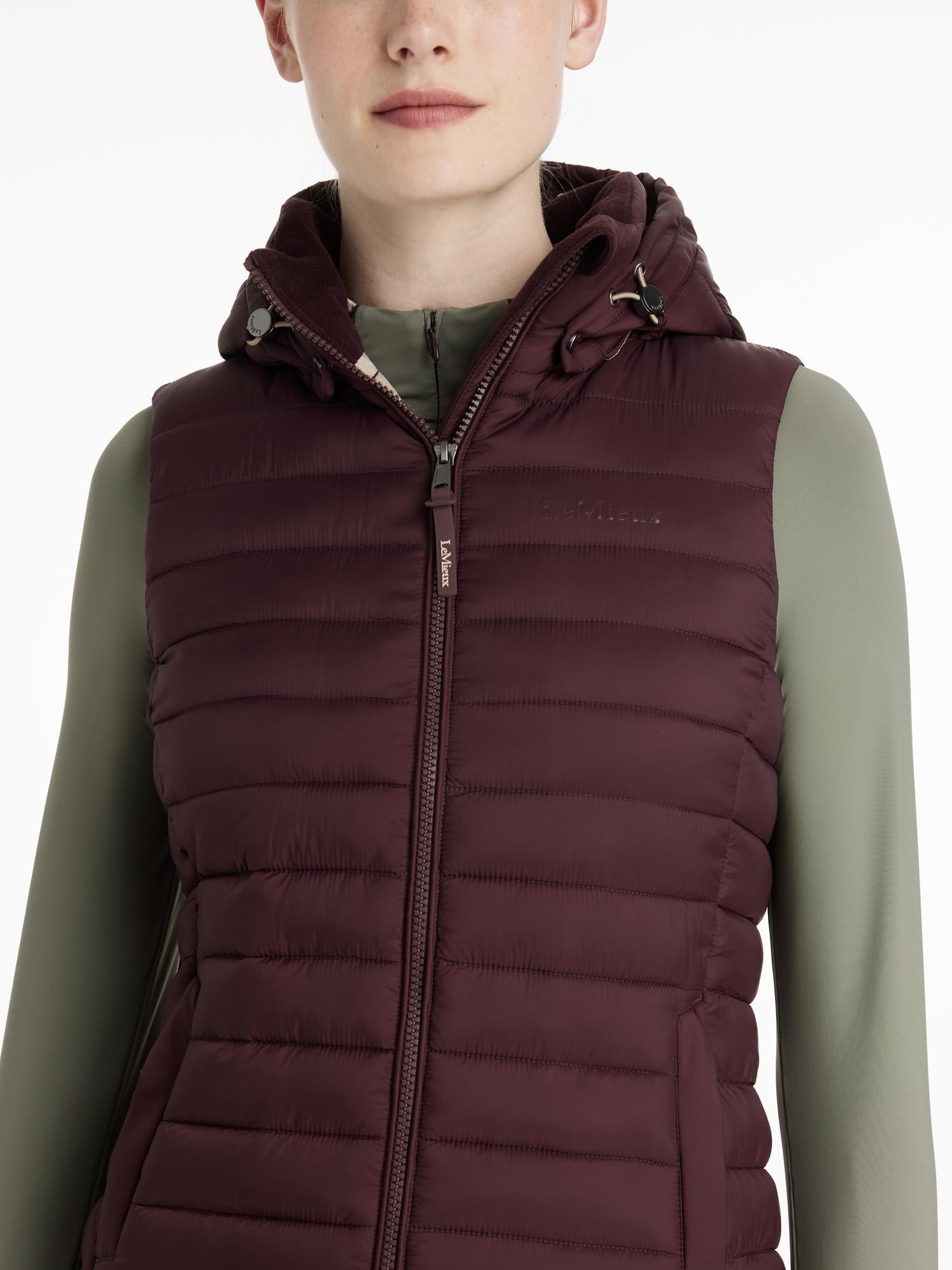 LeMieux Rose Hooded Puffer Gilet Damson Women's Vest - Lightweight Water-Resistant