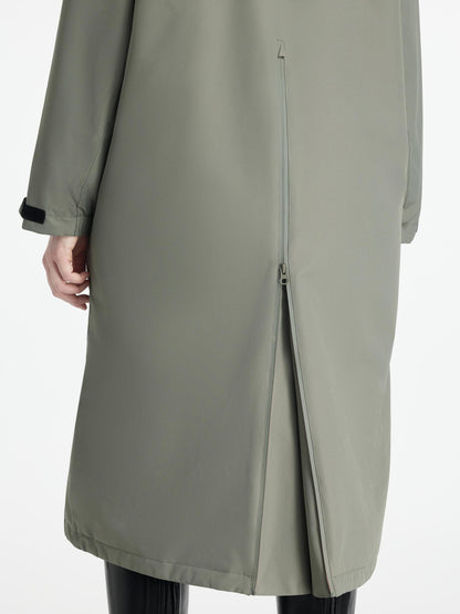 Lemieux Hydroshield Rosemary Waterproof Riding Coat - Back View, Zipper Detail, Rosemary Green equestrian outdoor wear