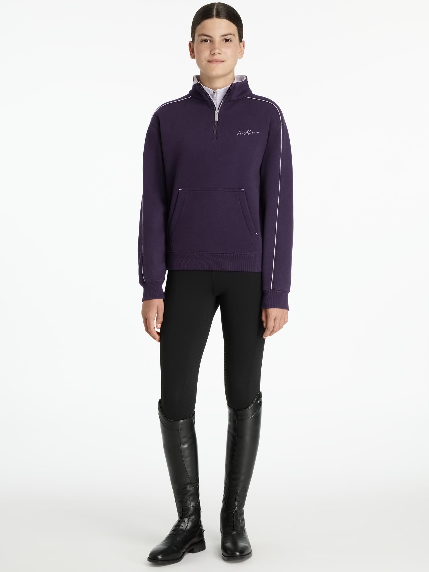 LeMieux Young Rider Juniper/Lilac Quarter Zip Sweatshirt. Equestrian Riding Clothing.