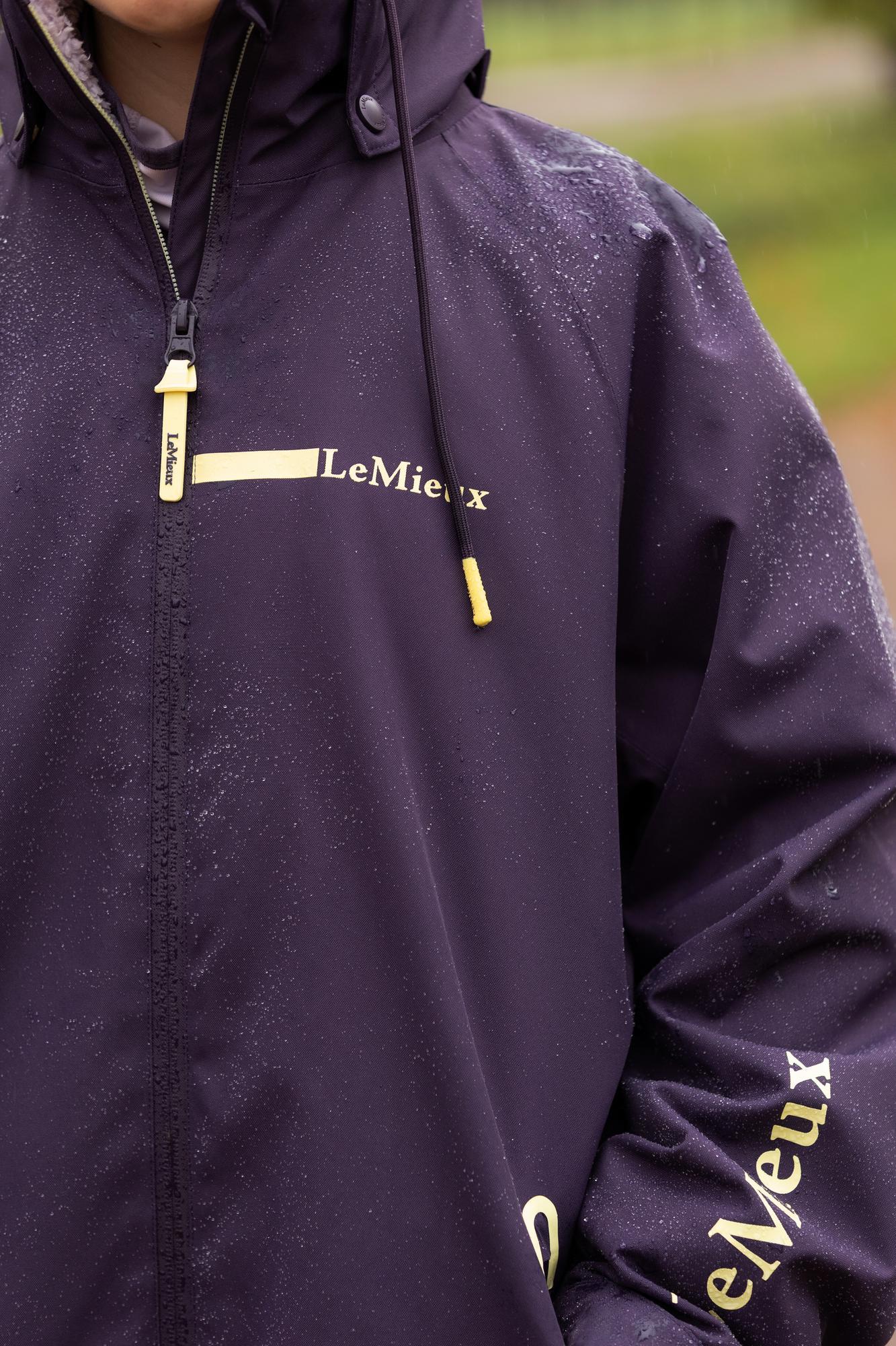 LeMieux Young Rider Hydroshield Robe in Juniper. Waterproof equestrian jacket close-up from Equiflair.