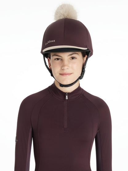 LeMieux Classique Damson Riding Helmet Hat Silk with Pom Pom - Equestrian Headwear