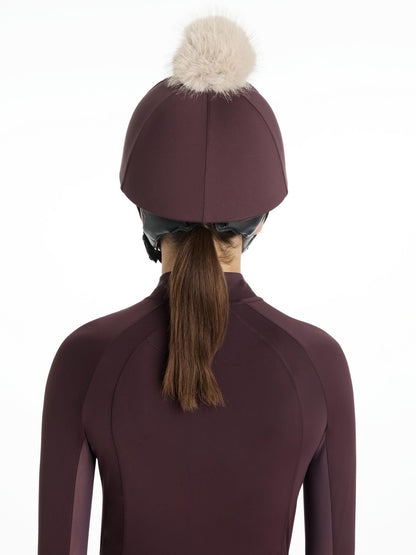 LeMieux Classique Damson Riding Helmet Silk with Faux Fur Pom Pom - Equestrian Headwear