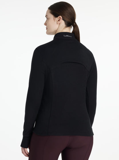 LEMIEUX Frances Quarter Zip Fleece - Black Women's Equestrian Top. Breathable athletic wear with thumbholes & signature branding.