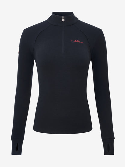 LEMIEUX FRANCES Quarter Zip FLEECE NAVY: Equestrian riding top, long sleeve with thumbholes. Performance fleece. Equiflair Store.