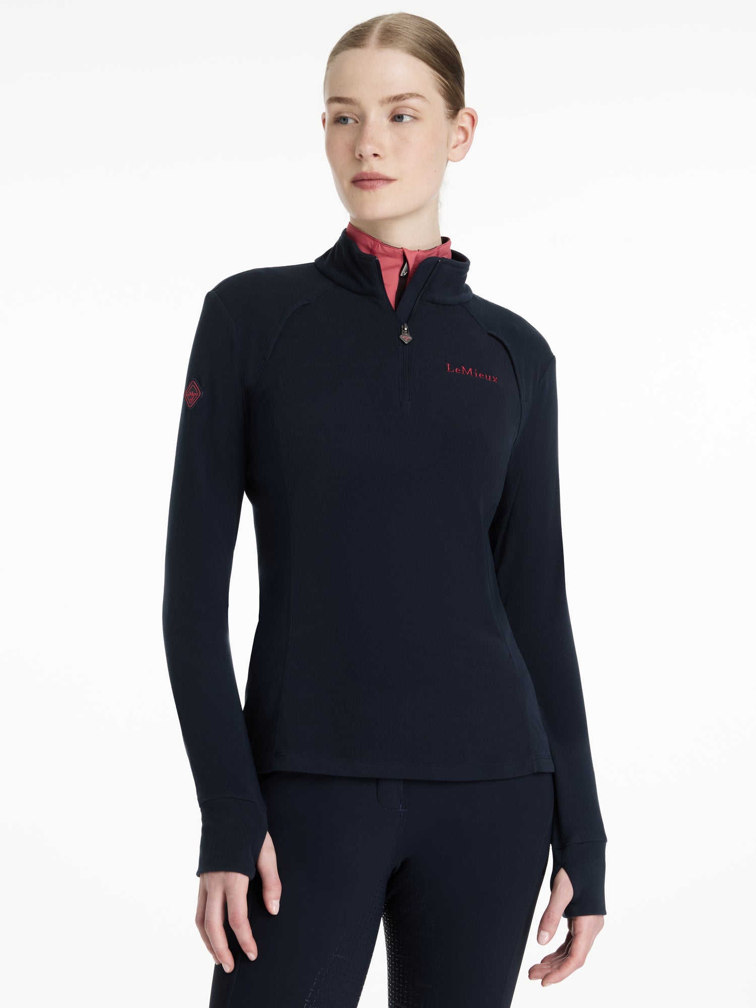 LEMIEUX FRANCES QUARTER ZIP FLEECE NAVY - Women's Equestrian Clothing Equiflair | Navy fleece quarter zip top for riding