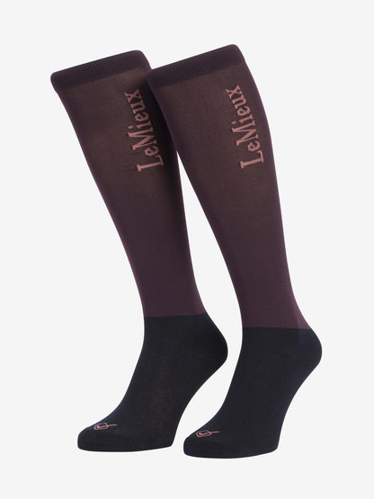 LeMieux Competition Riding Socks 2-Pack - Damson equestrian socks for horse riding, long boot socks