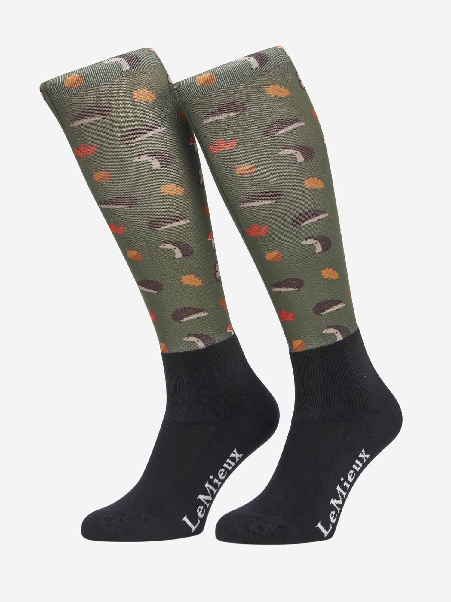Lemieux Footsie Equestrian Socks - Hedgehog & Leaf Pattern - Riding Socks - Equestrian Style