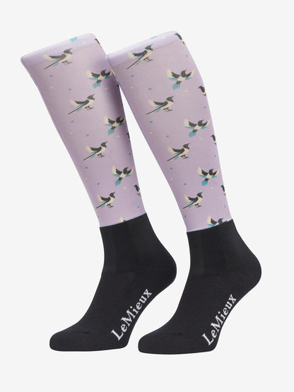 LeMieux Lucky Magpie Lilac Socks - Equestrian Riding Socks with Bird Pattern, Comfort & Style