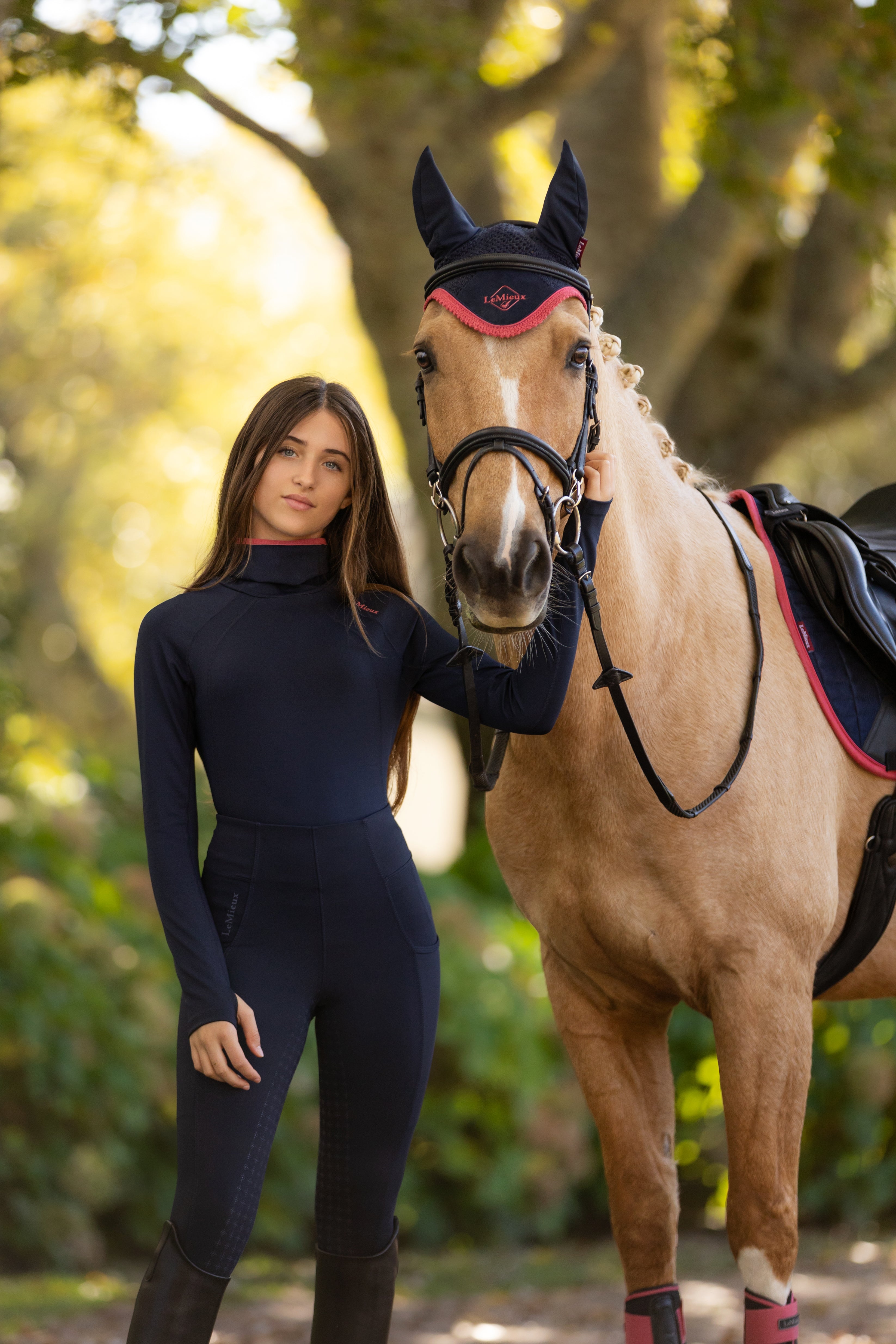 LeMieux Classic Fly Hood Navy/Cranberry