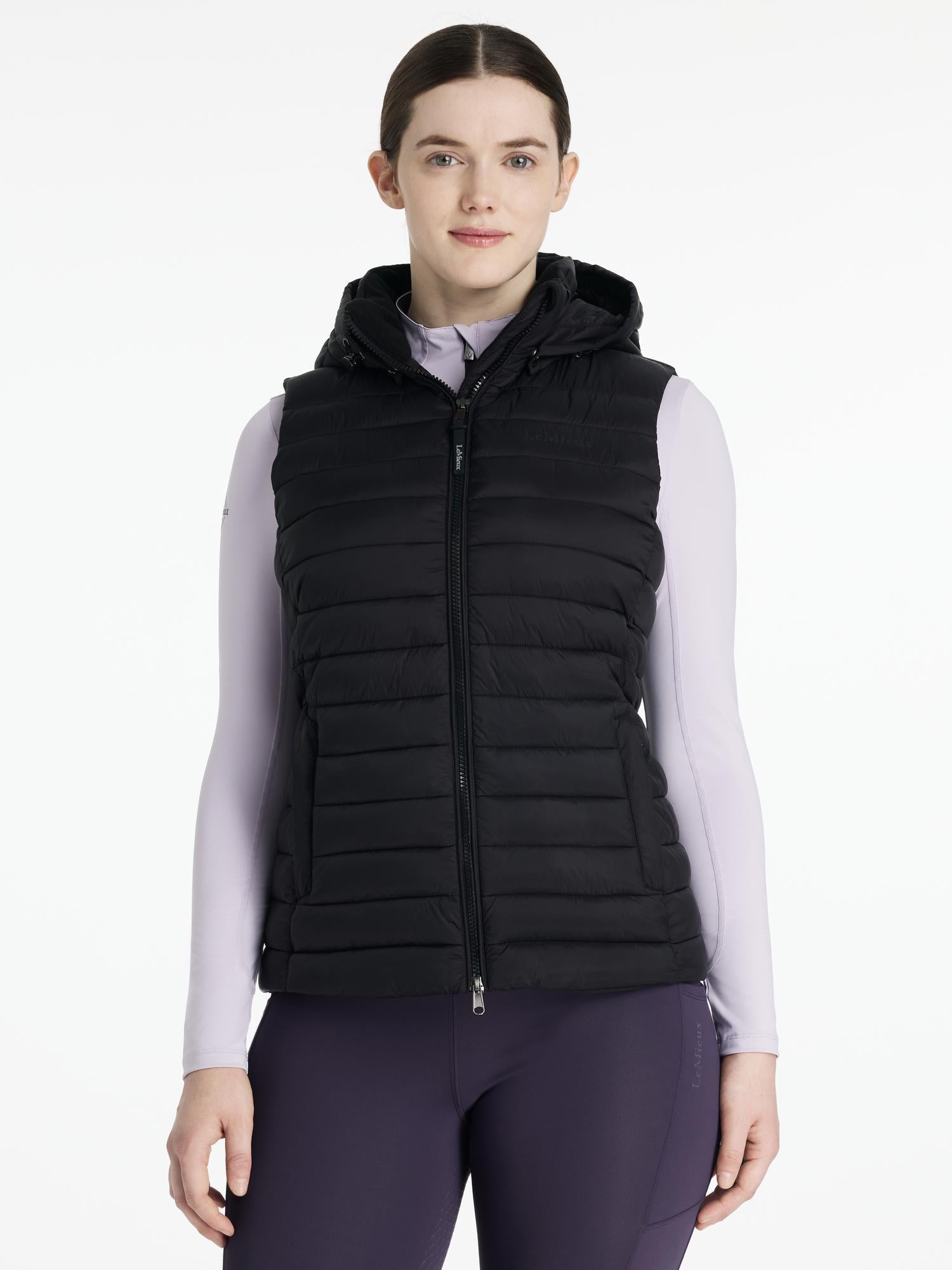 LeMieux Rose Hooded Puffer Gilet Black - Water-Resistant Women's Vest from Equiflair