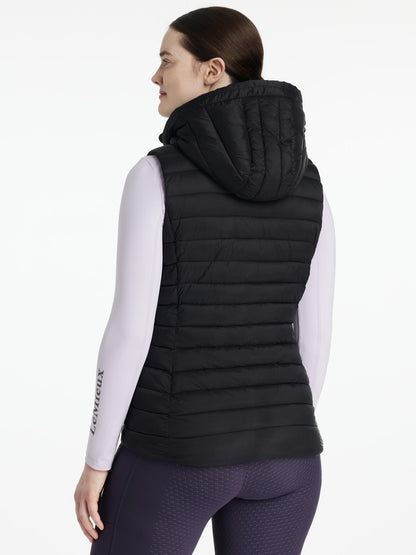 Lemieux Rose Black Hooded Puffer Gilet - Water-Resistant Equestrian Vest for Women
