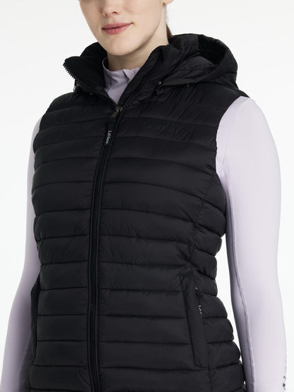 LeMieux Black Hooded Puffer Gilet: Women's Equestrian Vest for Outdoor Activities
