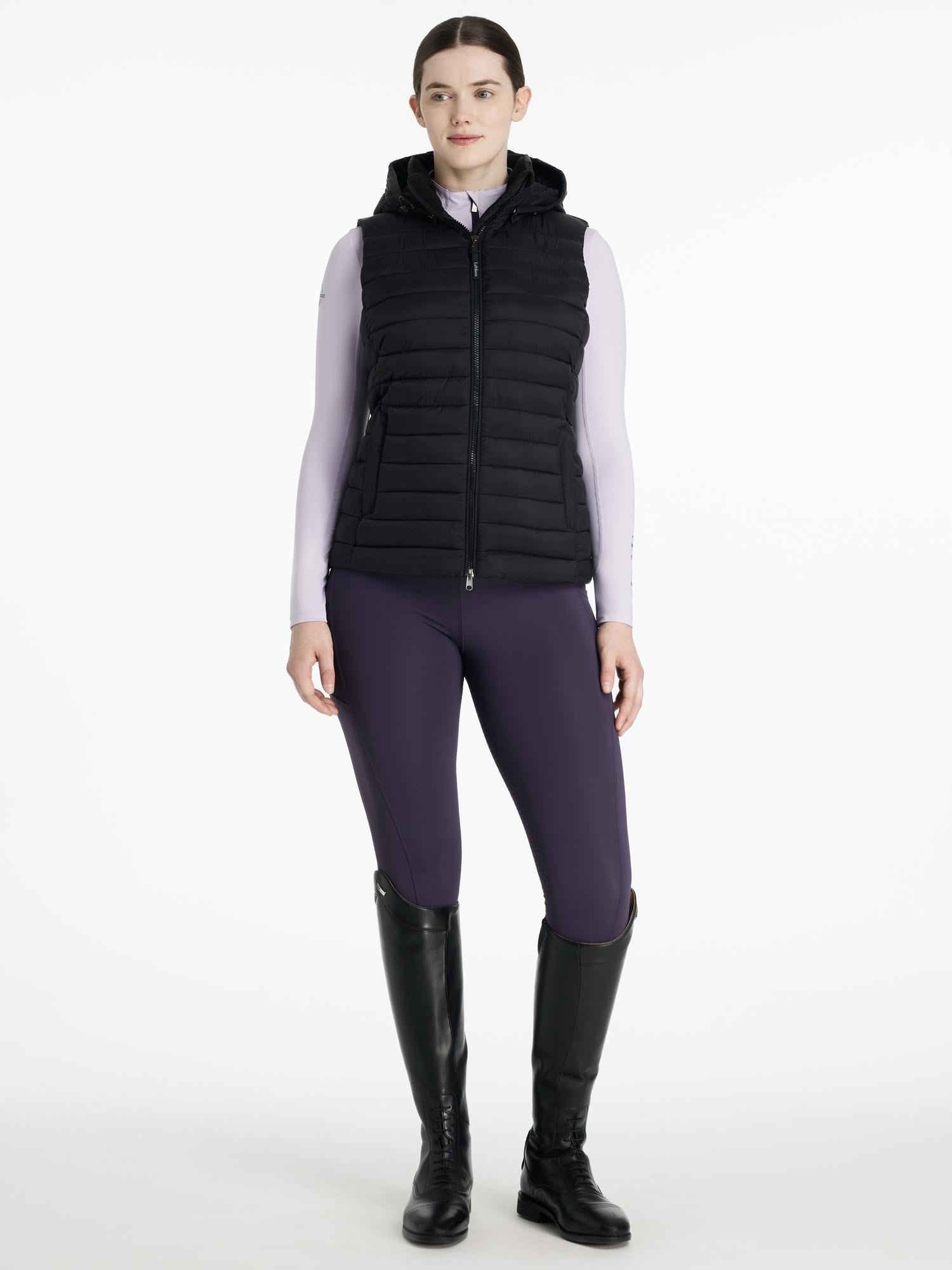 LeMieux Rose Hooded Puffer Gilet Black: Women's Equestrian Riding Vest, Water-Resistant, Stylish Fashion