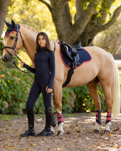 Woman with Horse wearing LEMIEUX Equestrian Apparel - Suede GP Square Saddle Pad, Riding Tights & Boots for Equestrian Riding
