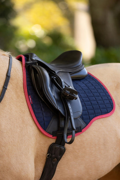LeMieux Suede GP Square Navy/Cranberry Saddle Pad - Equiflair Equestrian