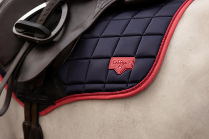 LeMieux Loire Classic Close Contact Saddle Pad - Navy with Cranberry Trim. Premium Equestrian Saddle Pad.