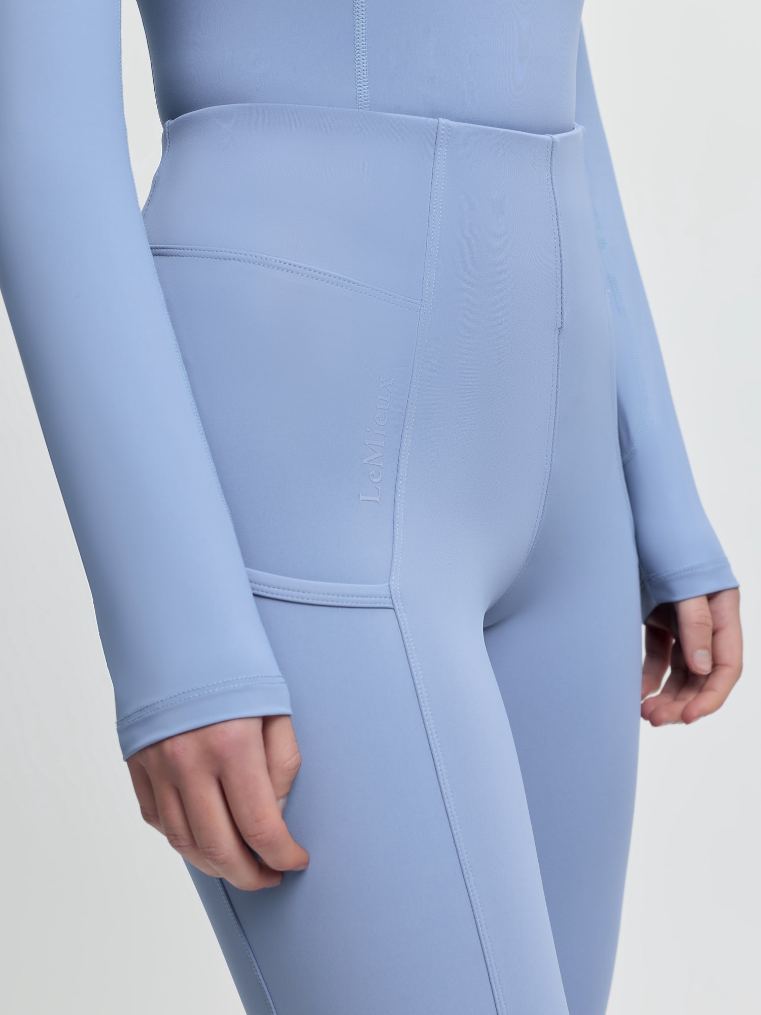 LeMieux Naomi Powder Blue Breeches: Seamless Riding Leggings with Full Silicone Seat, Equestrian Apparel