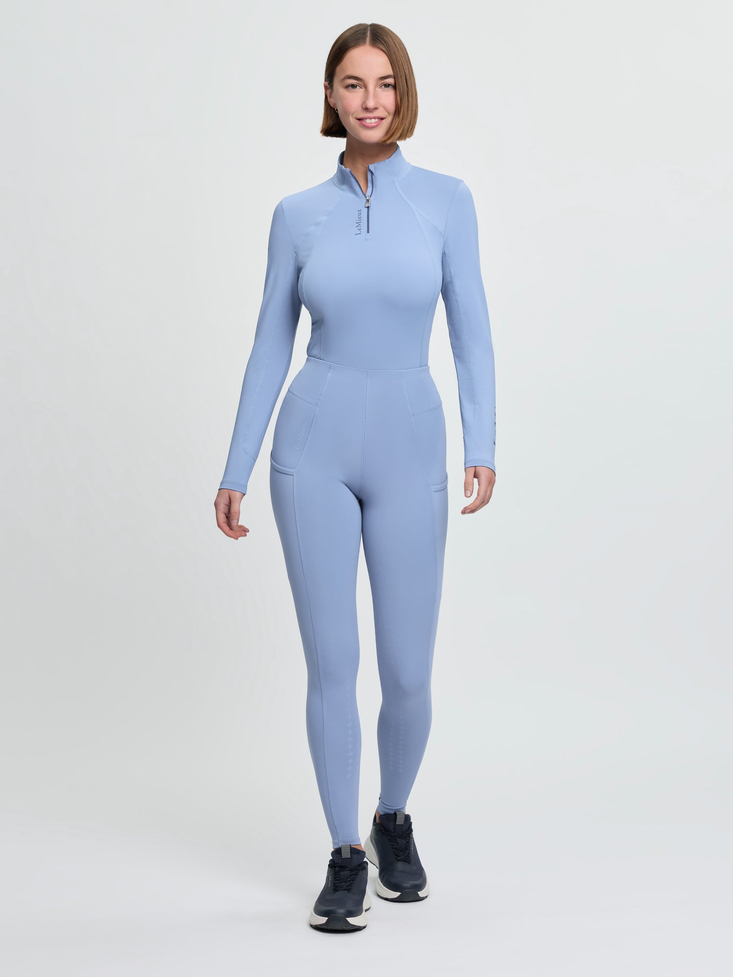 LE MIEUX Naomi Powder Blue Riding Breeches: Seamless Equestrian Apparel for Women | Equiflair