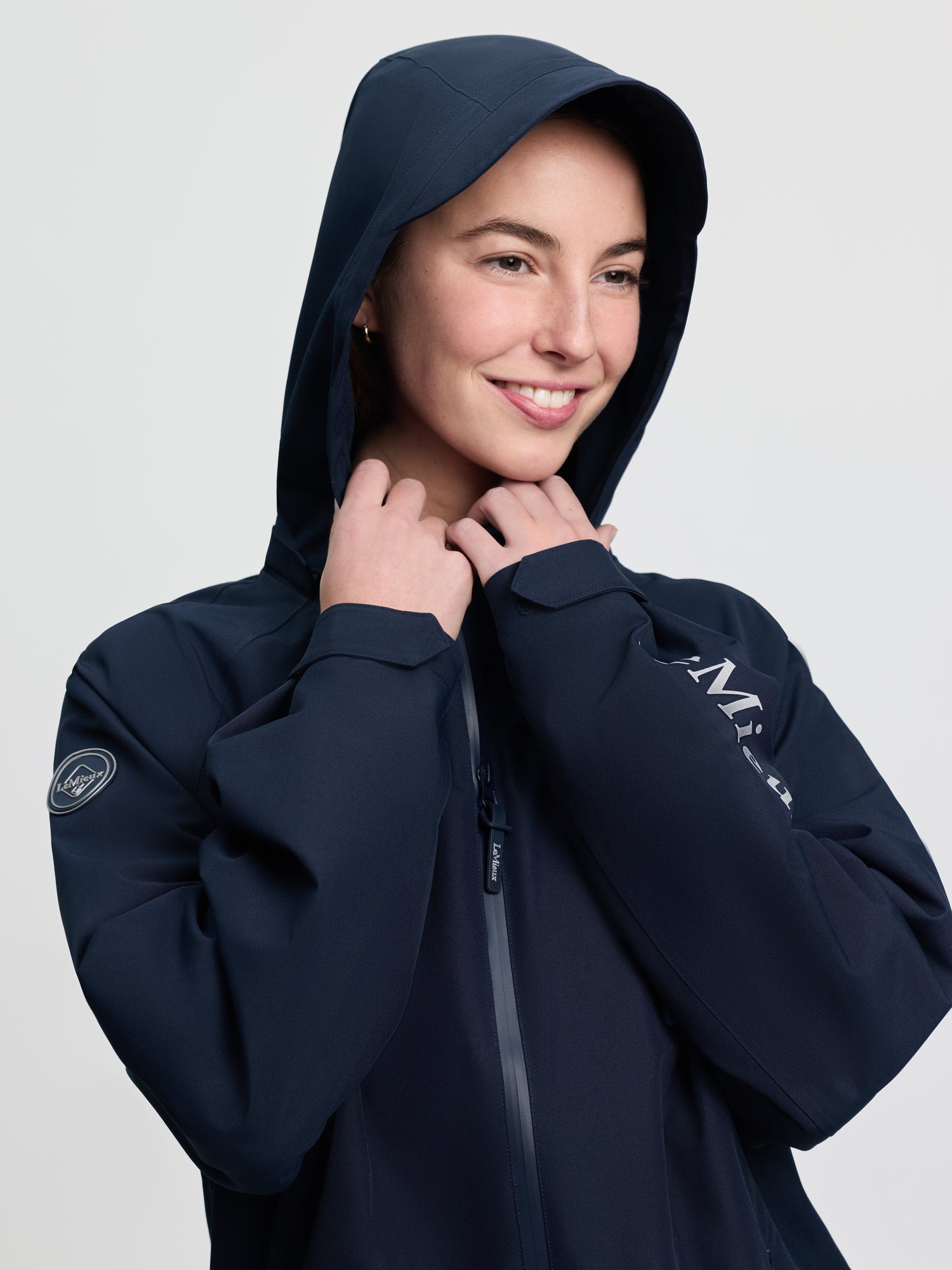 LeMieux Indra Navy Waterproof Jacket: Women's Hooded Riding Coat - Breathable & Stylish