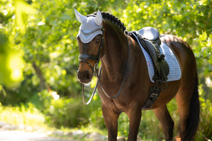 LeMieux Classic Fly Hood Powder Blue: Horse fly protection, cotton crochet, elastane ears, equestrian style by Equiflair