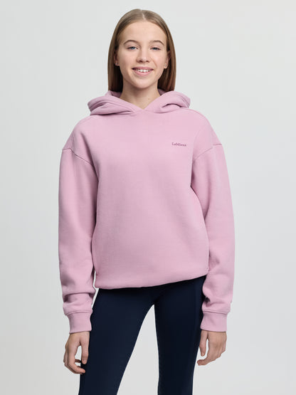 LeMieux Young Rider Sia Hoodie in Fondant - Oversized pink equestrian hoodie for girls with bubble print logo.