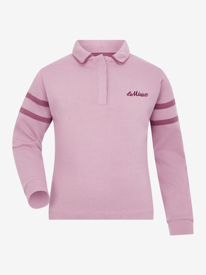 LEMIEUX MINI ROBBIE RUGBY SHIRT MALLOW. Girl's long sleeve shirt. Equestrian clothing, polo shirt. Brand: Lemieux.