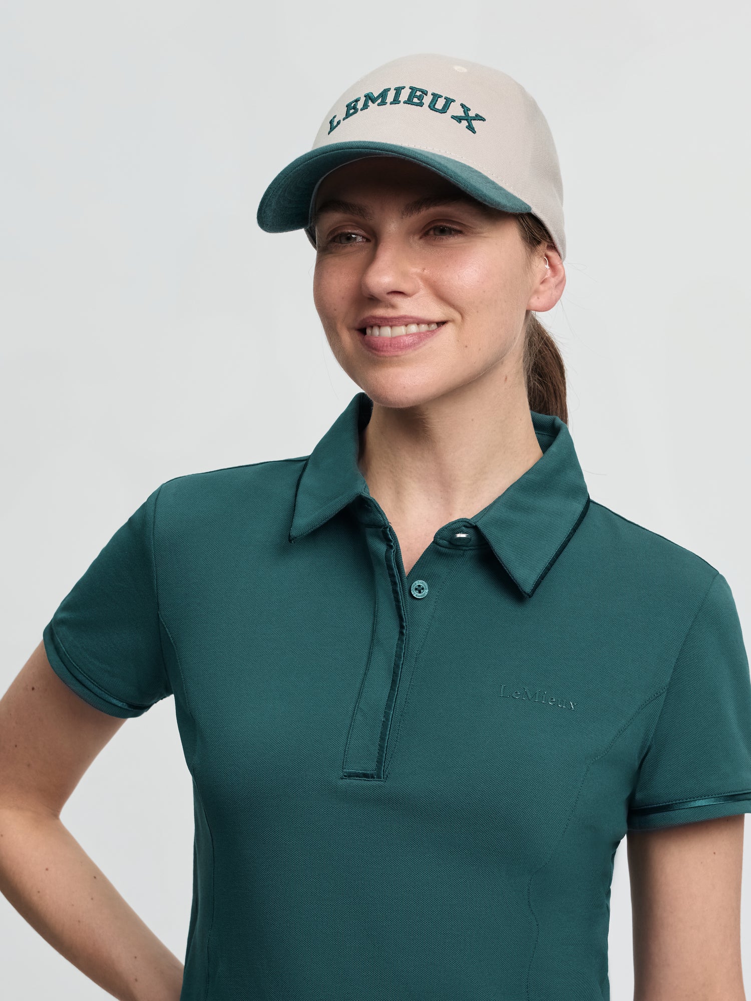 LeMieux Ashley Cap in Stone color for women. Equestrian style baseball cap with contrast peak. Vintage-look fashion cap from Equiflair.