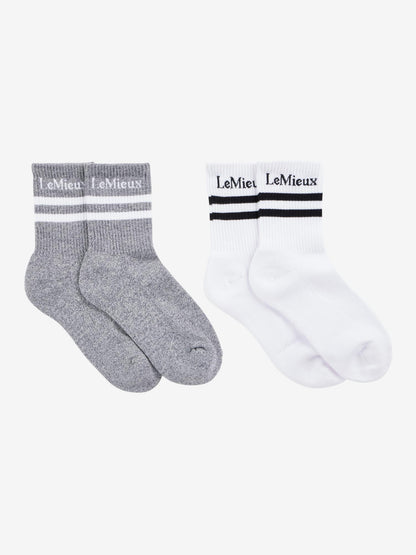 LeMieux Crew Socks 2 Pack: White and Gray. Riding & Equestrian Socks