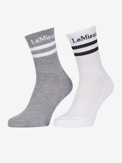LeMieux Crew Socks Two Pack: White and Grey. Equestrian, Sport Socks.