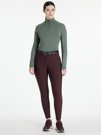 LEMIEUX ISABELLE Knee Grip Breeches Damson: Equestrian Riding Pants Outfit with Top and Shoes