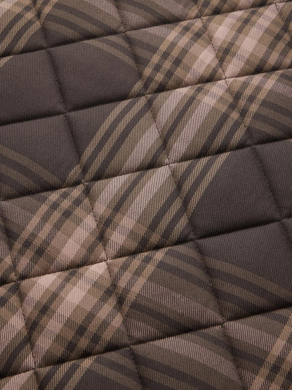 LeMieux Heritage Check Dressage Square in Cocoa: diamond quilted brown plaid fabric detail.