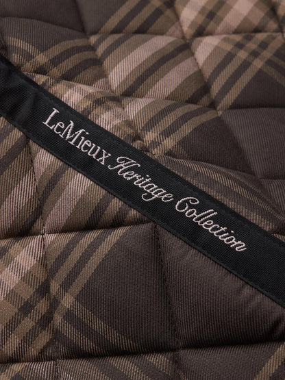 LeMieux Heritage Collection saddle pad with brown plaid check fabric and diamond quilting.