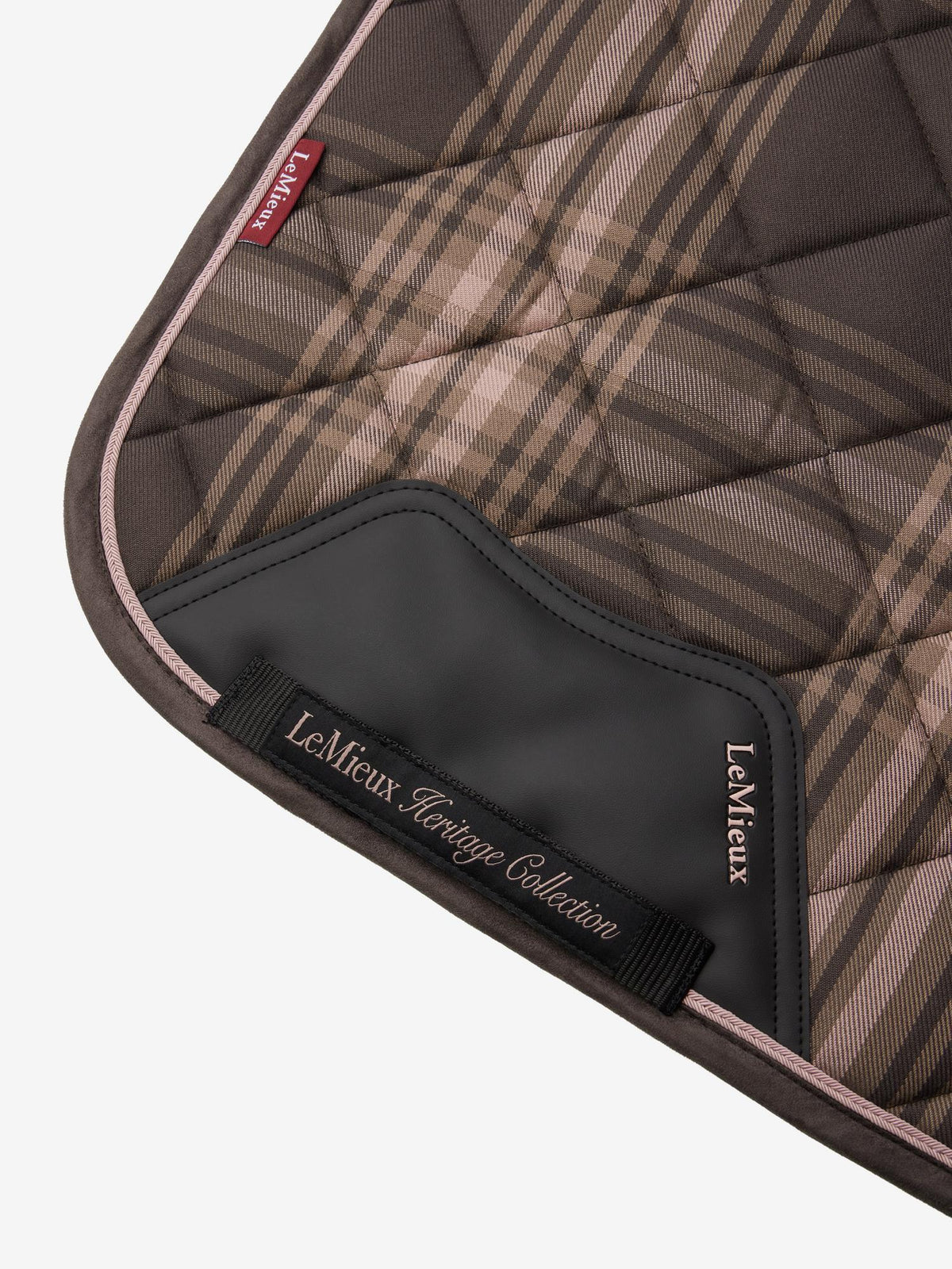 LeMieux Heritage Check Dressage Square Cocoa - Diamond Quilt, Suede Binding, Bamboo Lining