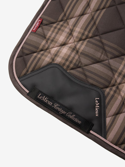 LeMieux Heritage Check Dressage Square Cocoa - Diamond Quilt, Suede Binding, Bamboo Lining
