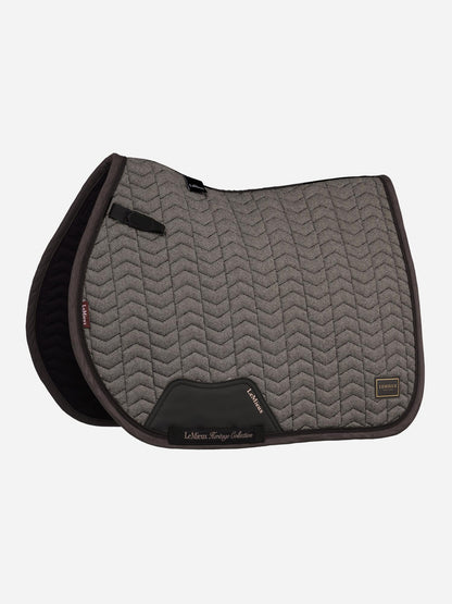 LeMieux Heritage Herringbone Jump Square Cocoa saddle pad with chevron quilting.