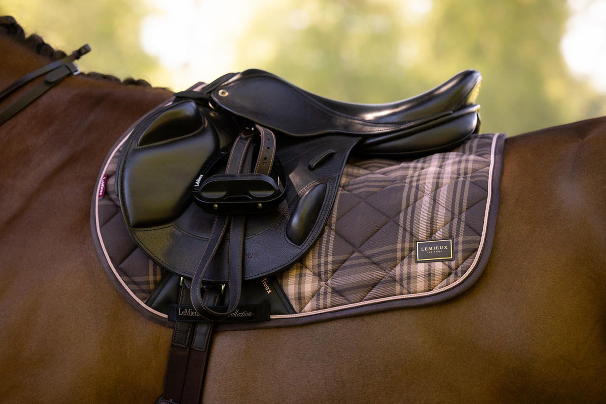 LeMieux Heritage Check Jump Square Saddle Pad in Cocoa Brown on a Horse