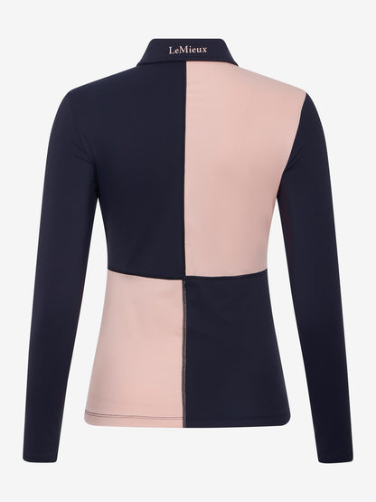 LeMieux Harlequin Rugby Shirt Base Layer in Petal/Navy - UV50+ Long Sleeve