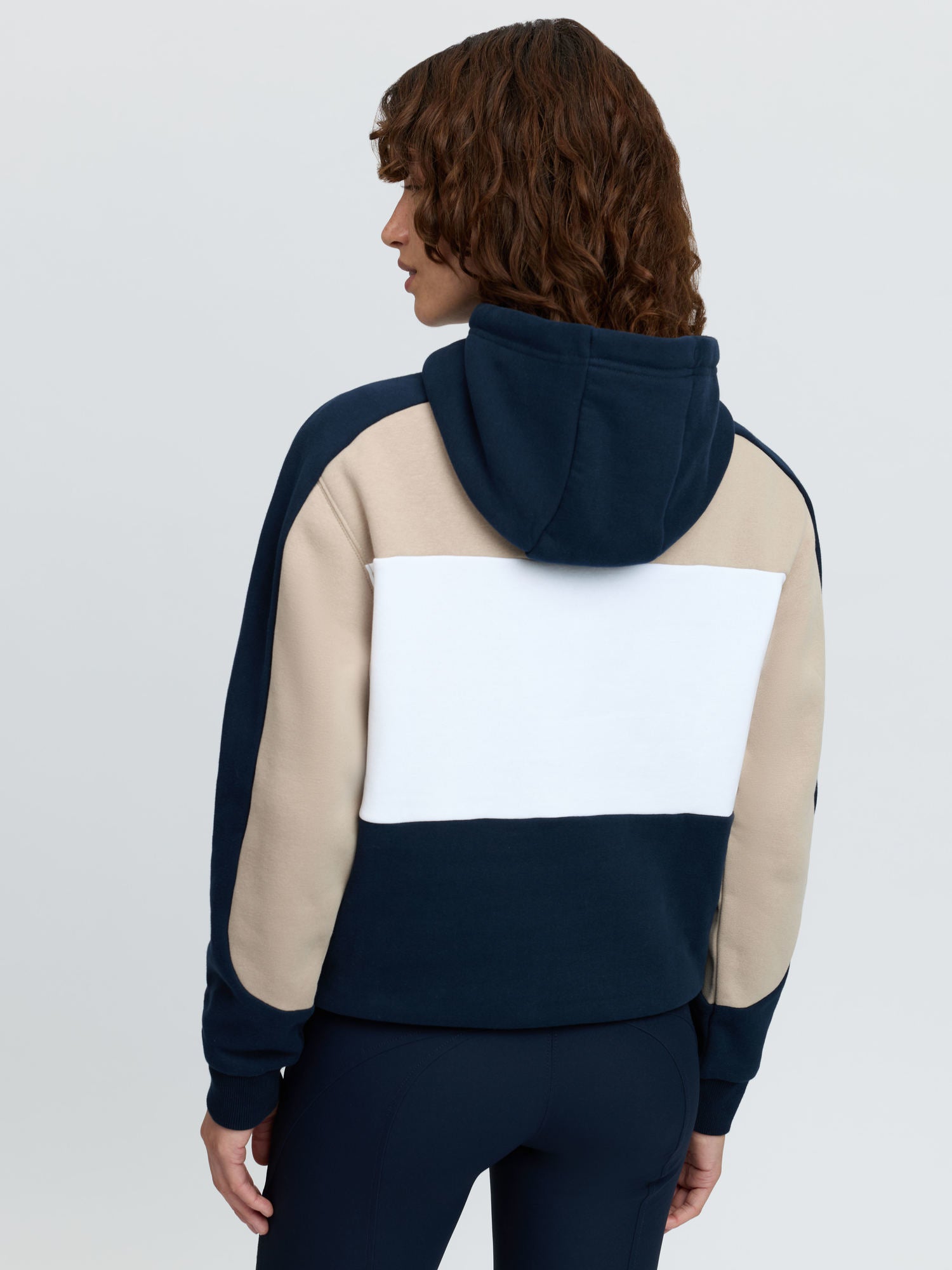 LeMieux Kadie Colour Block Hoodie Navy - Oversized, drawstring hood, navy, beige, white panels.