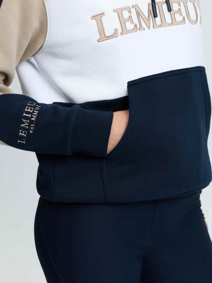 LeMieux Kadie Colour Block Hoodie Navy - Women's, Embroidered Logo, Kangaroo Pocket